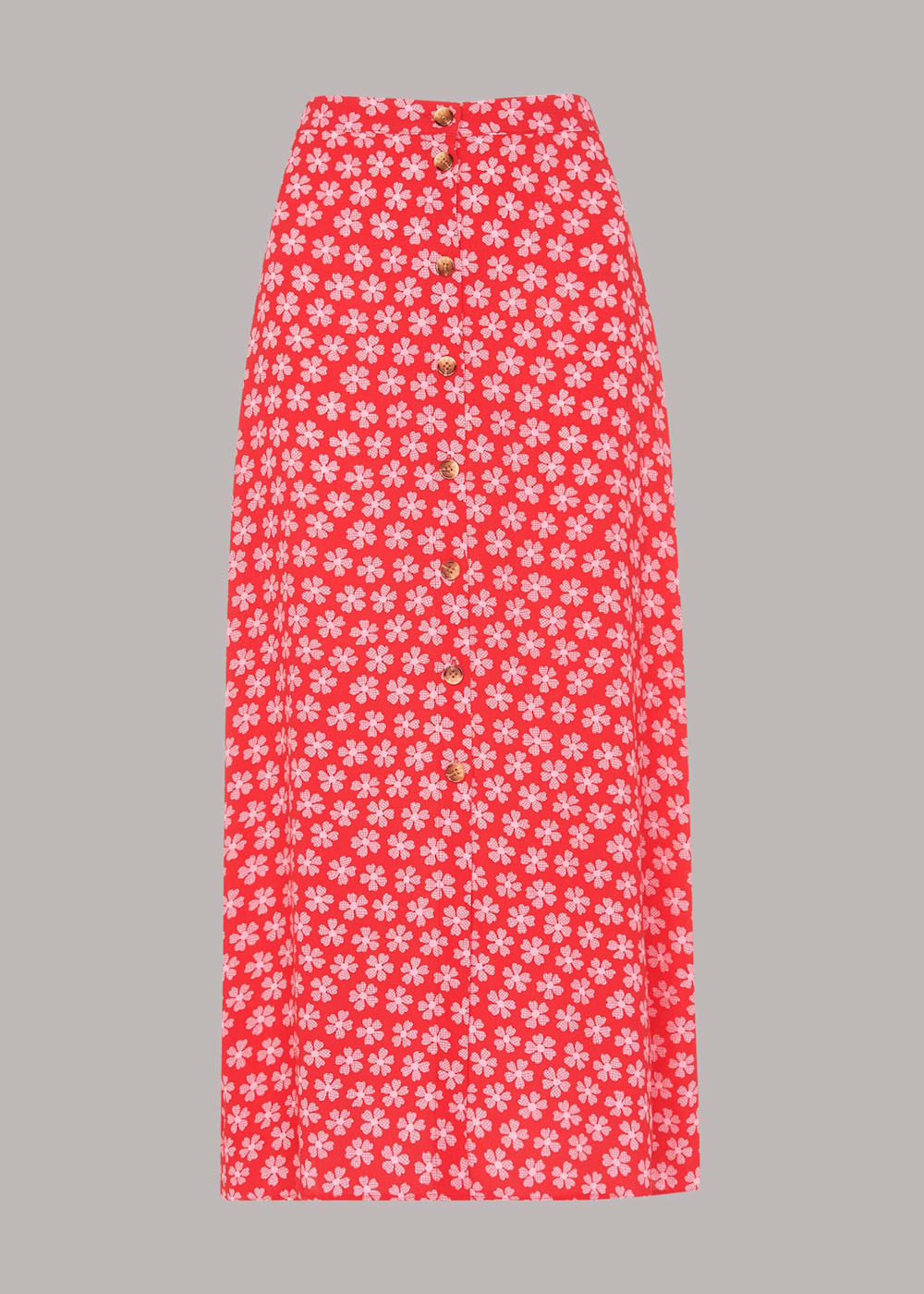Red Multi Daisy Check Button Front Skirt WHISTLES Whistles UK