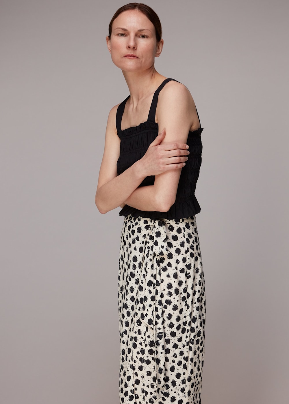 Black White Brushed Dalmation Wrap Skirt WHISTLES Whistles UK