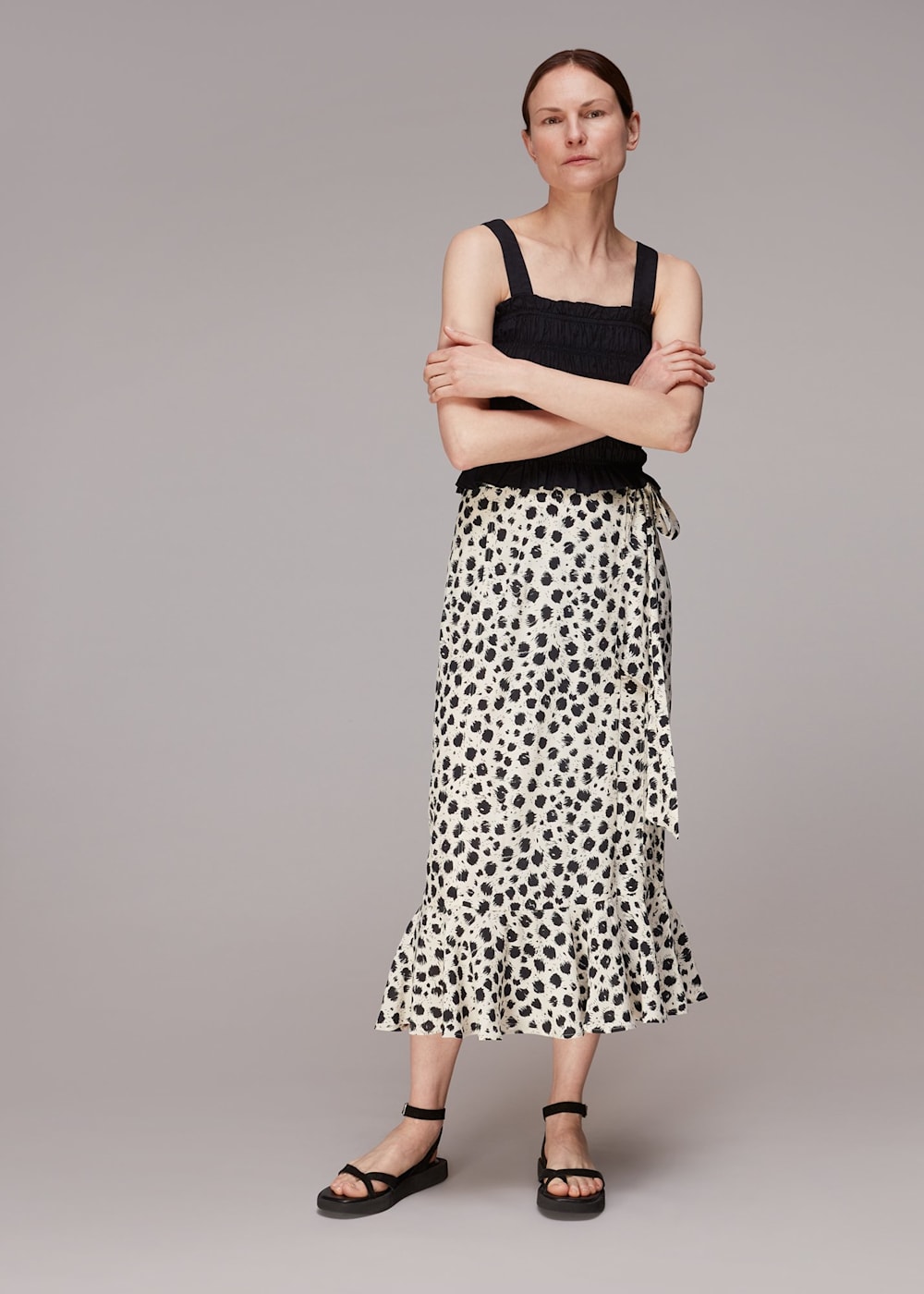 Black White Brushed Dalmation Wrap Skirt WHISTLES Whistles UK