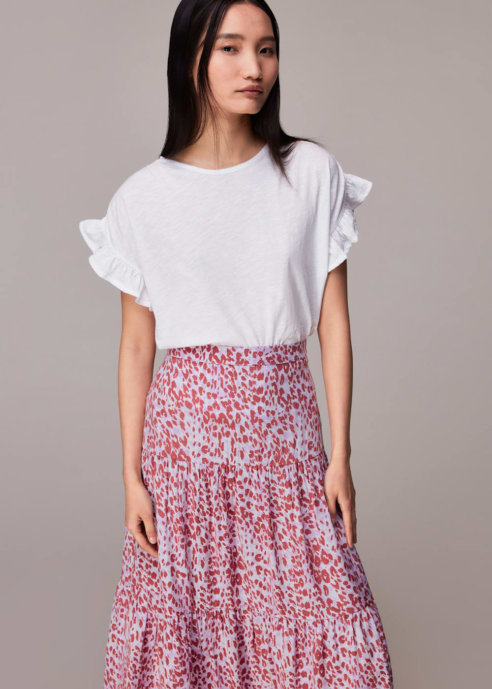 Pink Multi Summer Cheetah Tiered Skirt WHISTLES Whistles UK