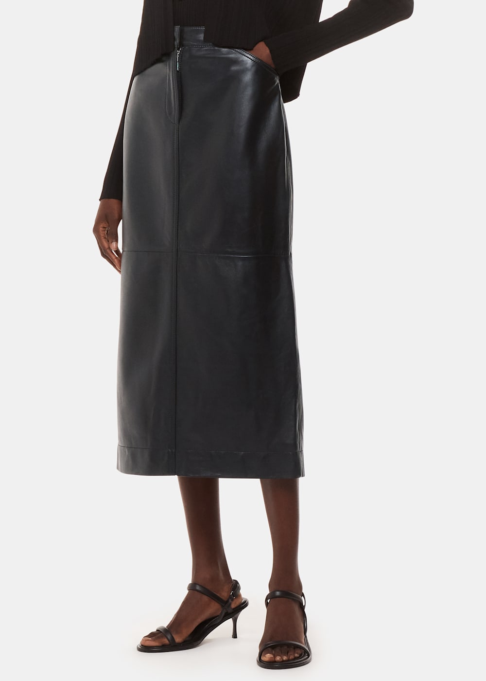 Black leather midi skirt size 18 new arrivals