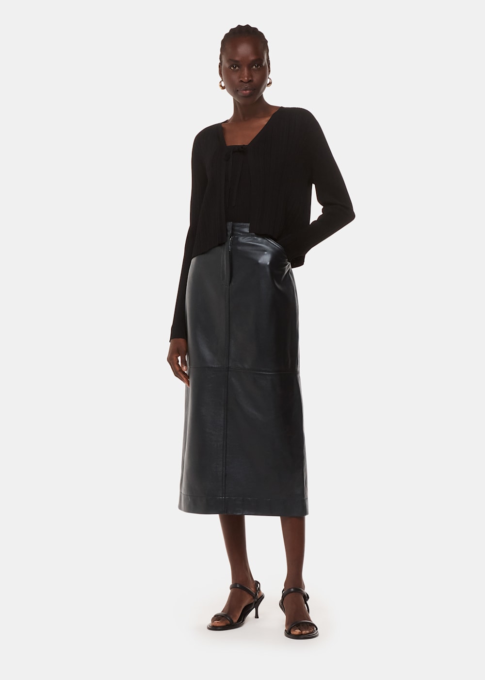 Black leather midi skirt uk hot sale