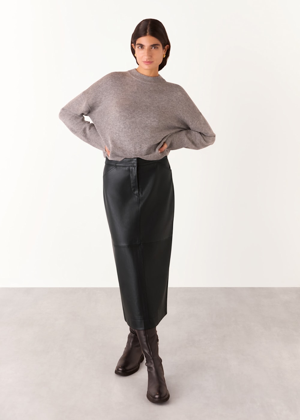 Black Leather Midi Skirt Whistles UK Whistles UK