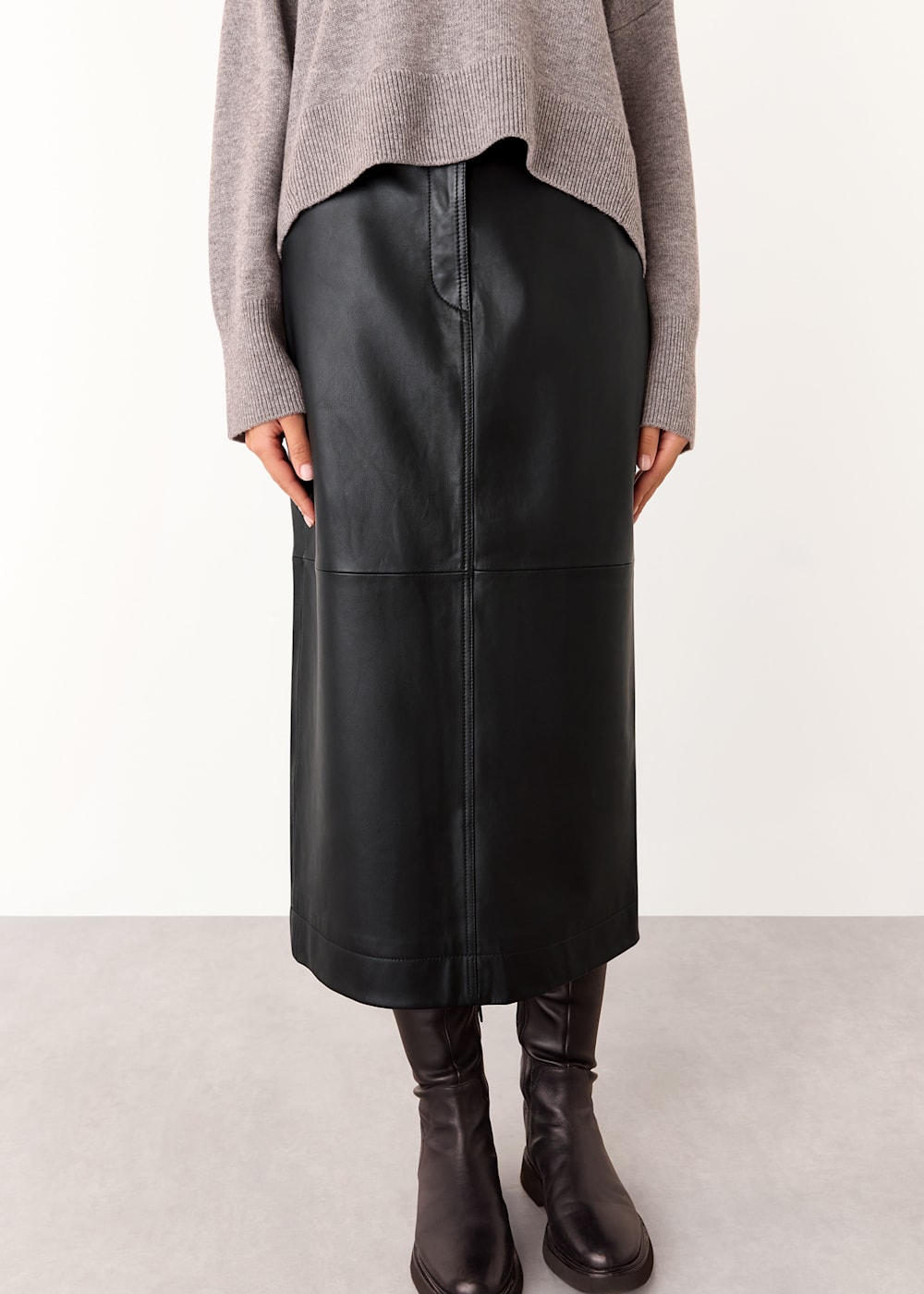 Whistles black leather pencil skirt 2025