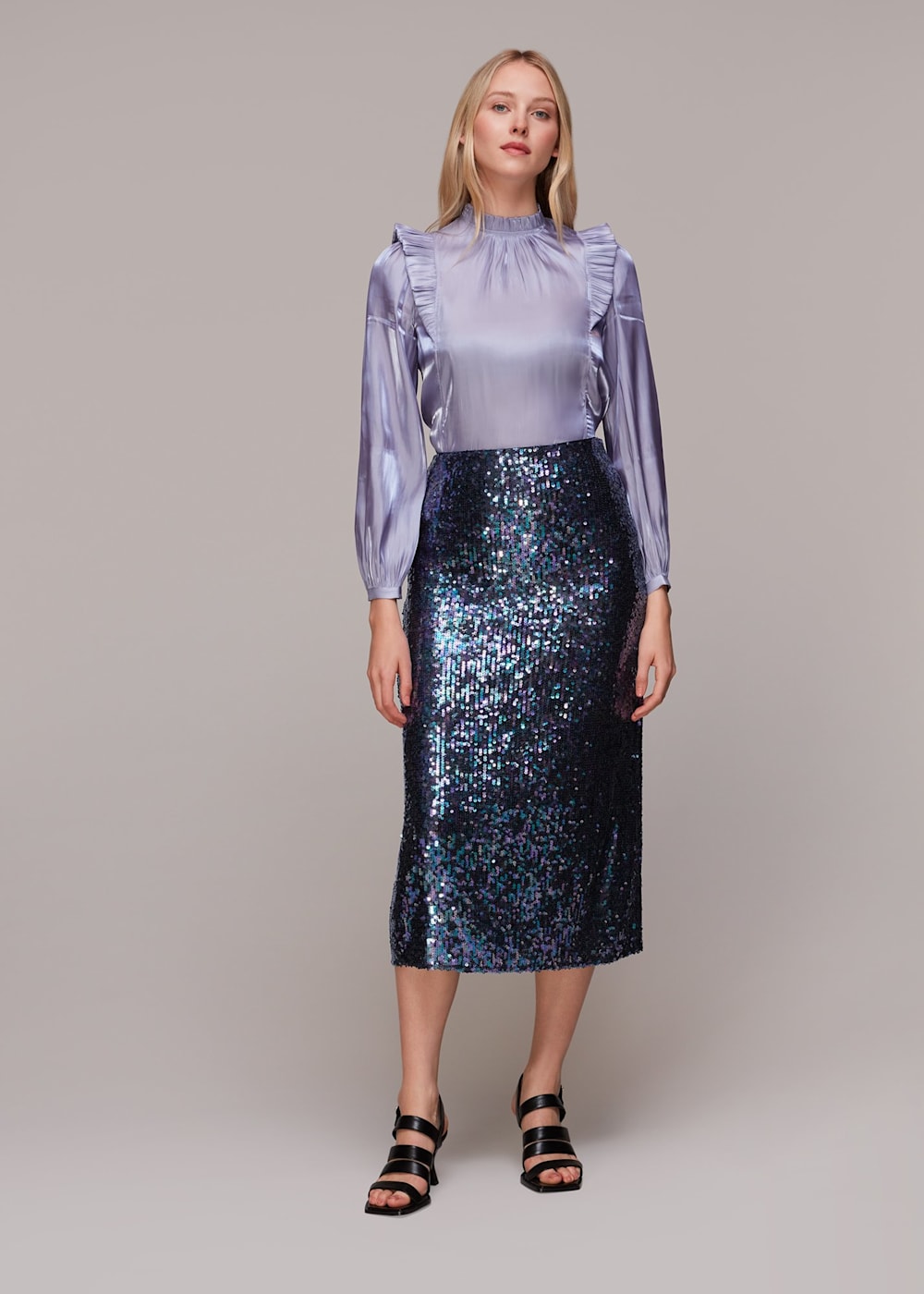 Black Multi Sally Sequin Straight Skirt WHISTLES Whistles US