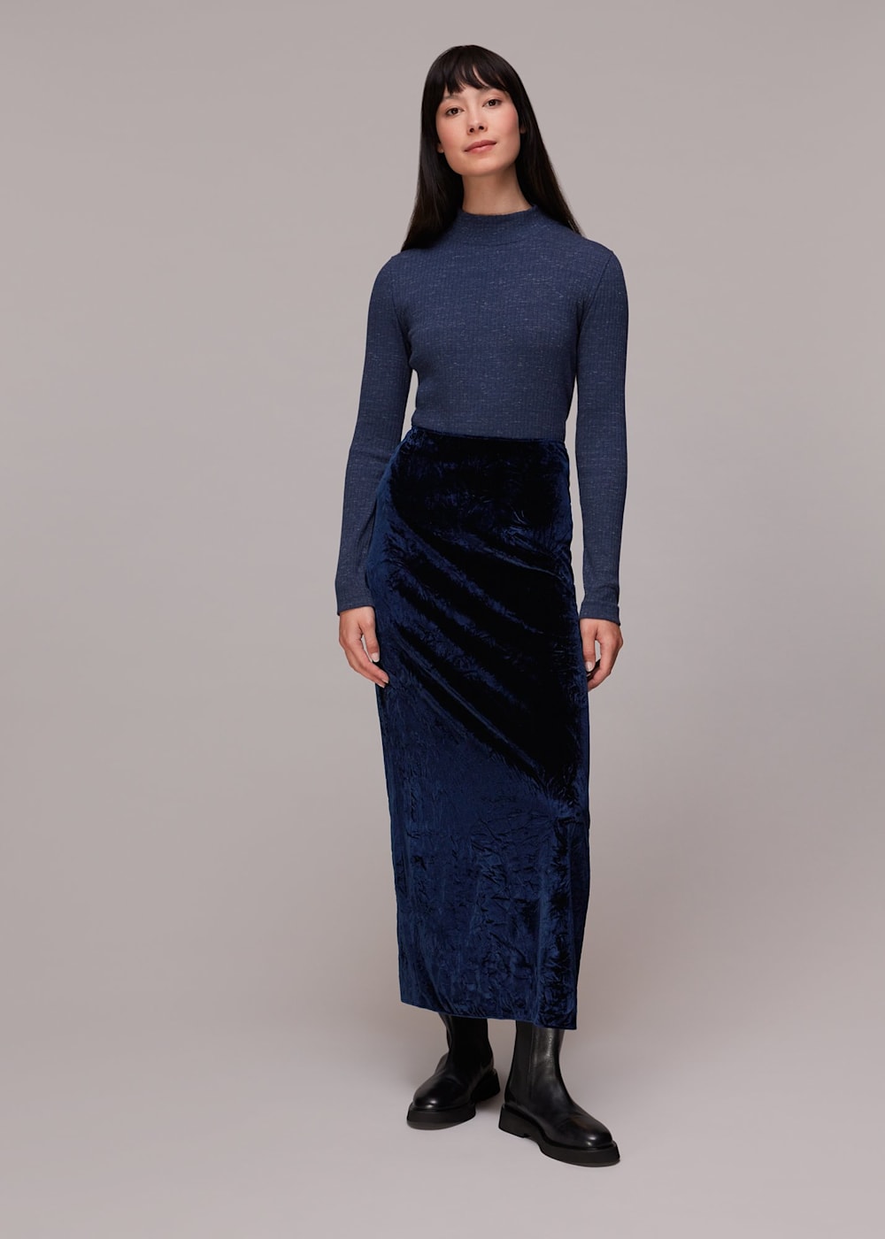 Navy Mia Crushed Velvet Skirt WHISTLES Whistles US