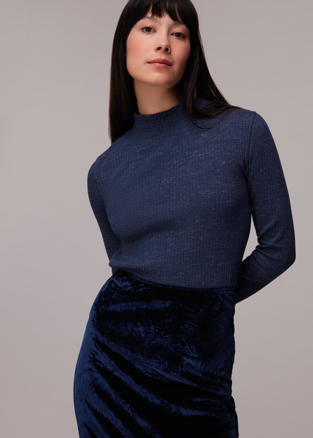 Navy Mia Crushed Velvet Skirt WHISTLES Whistles UK