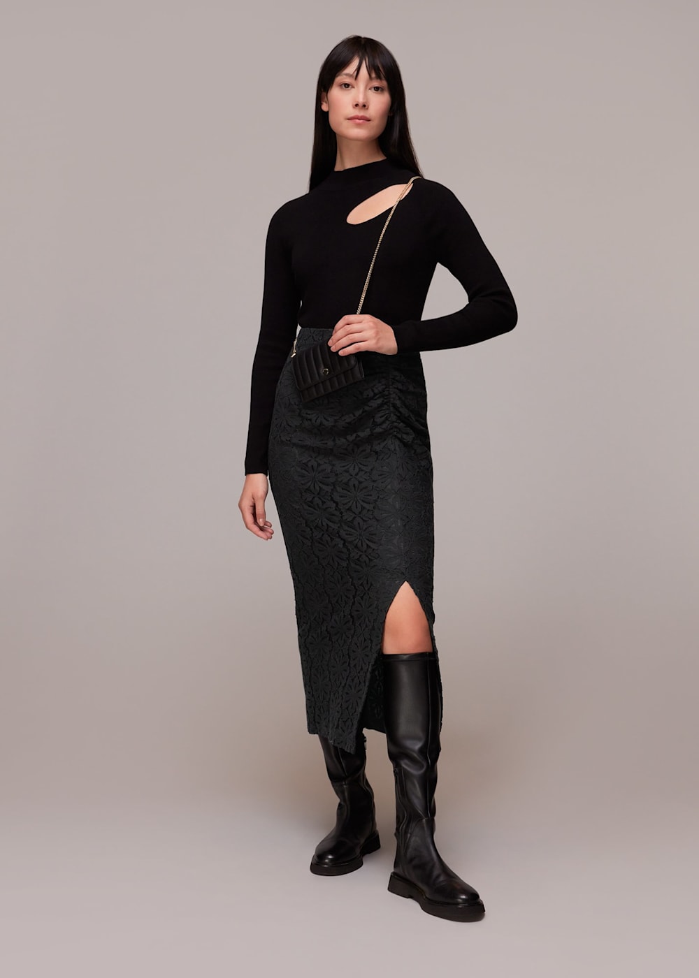 Black cord lace skirt sales