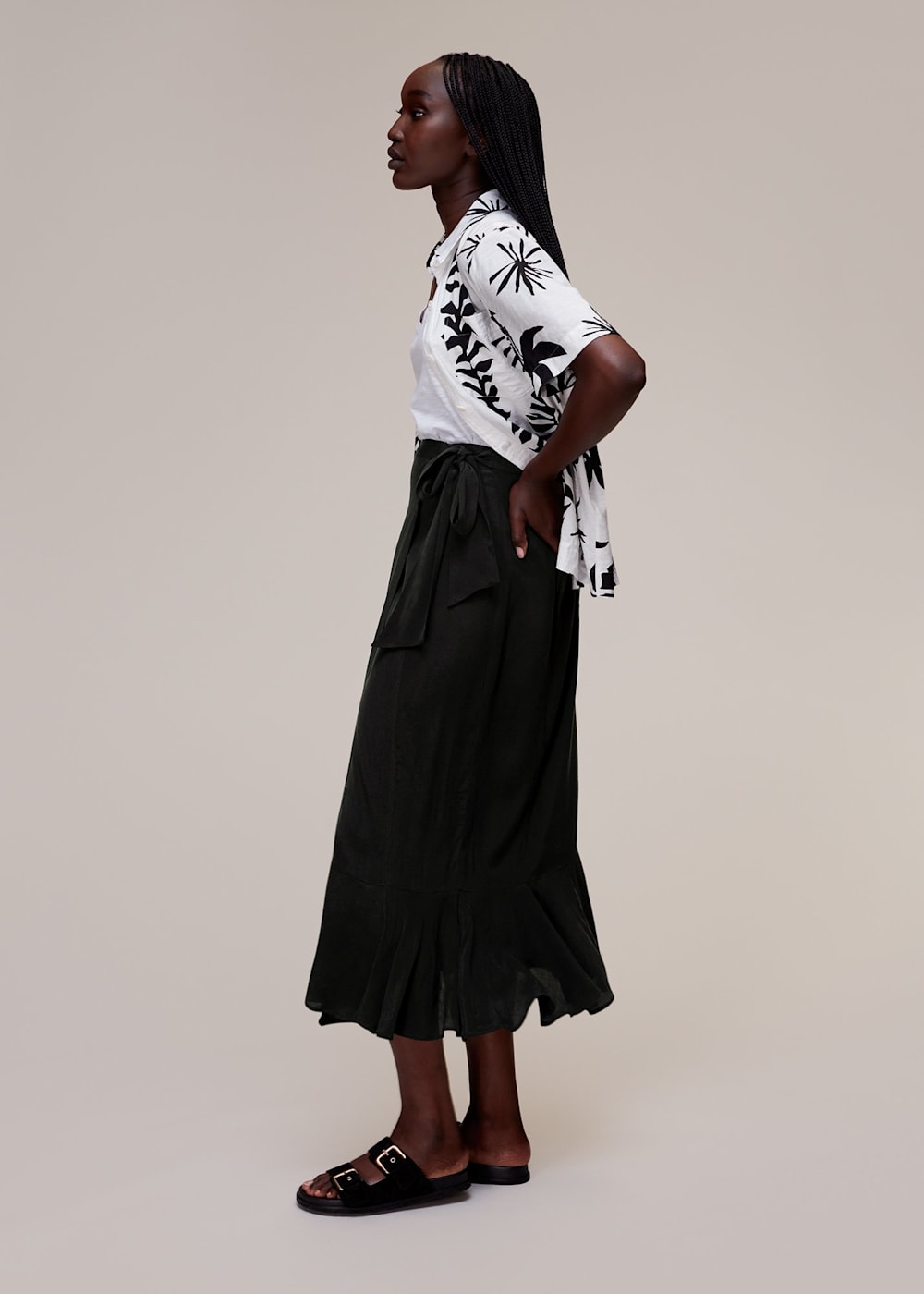 Black Charlie Wrap Skirt WHISTLES Whistles ROW