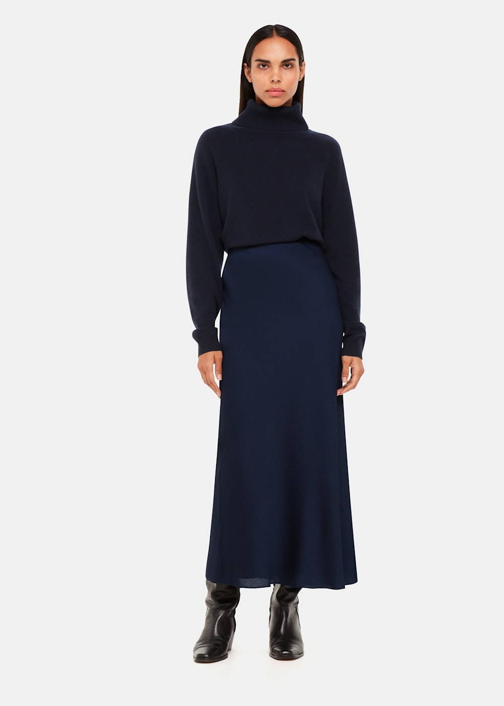 Navy Satin Bias Cut Skirt WHISTLES Whistles UK