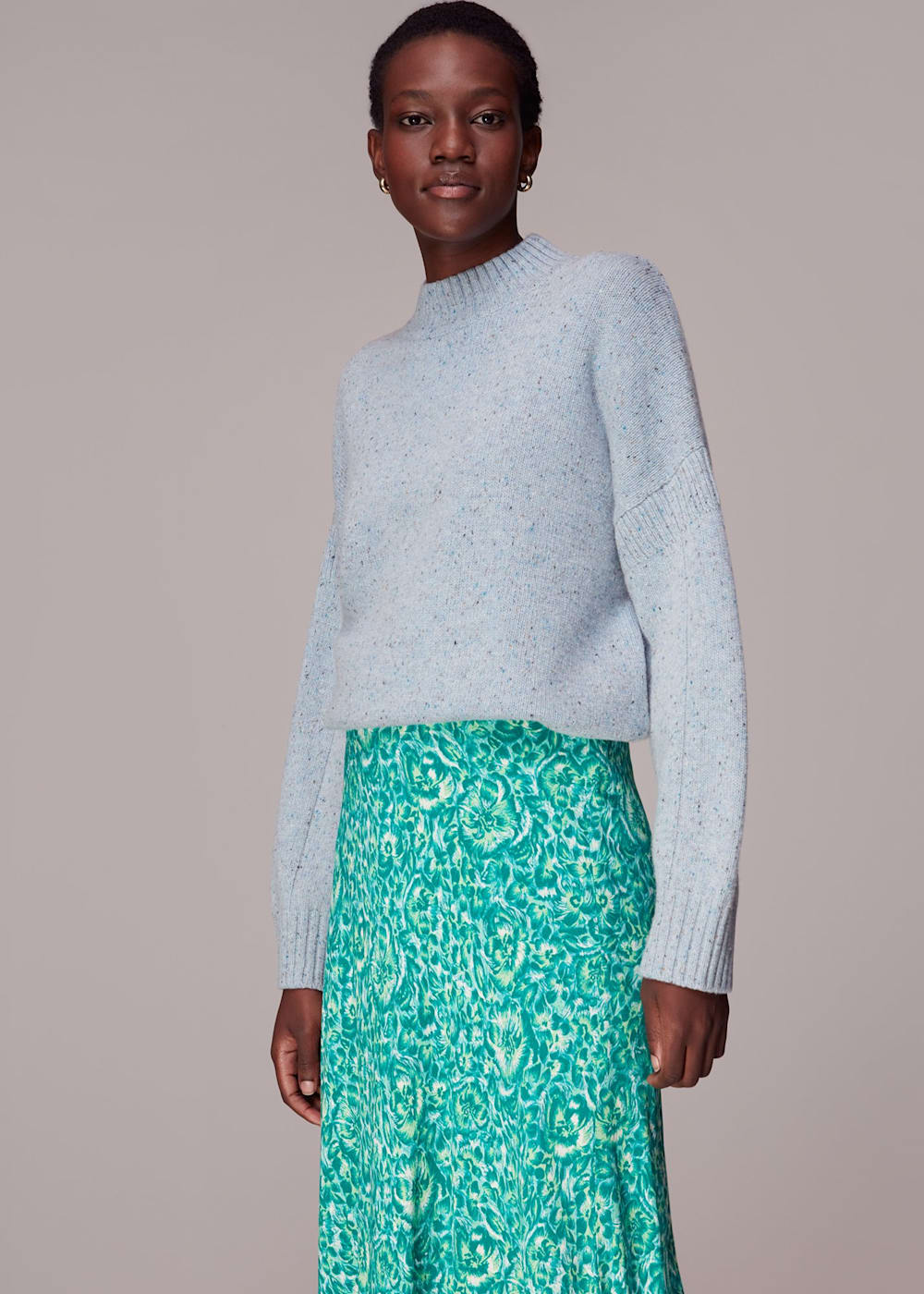 Green Multi Clouded Floral Bias Cut Skirt WHISTLES Whistles UK