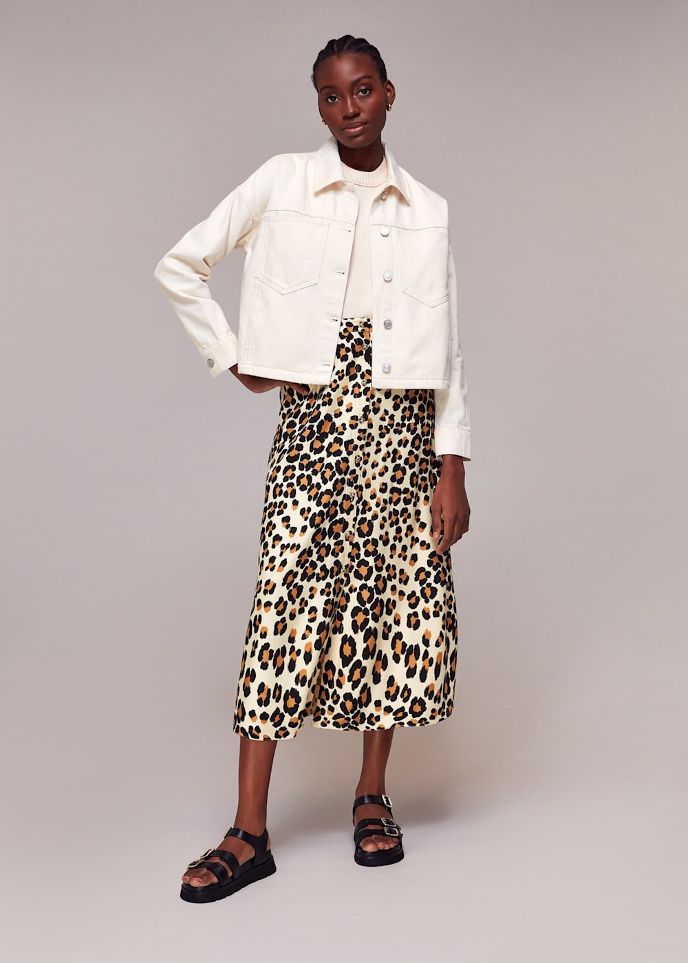 Painted Leopard Button Skirt WHISTLES Whistles UK