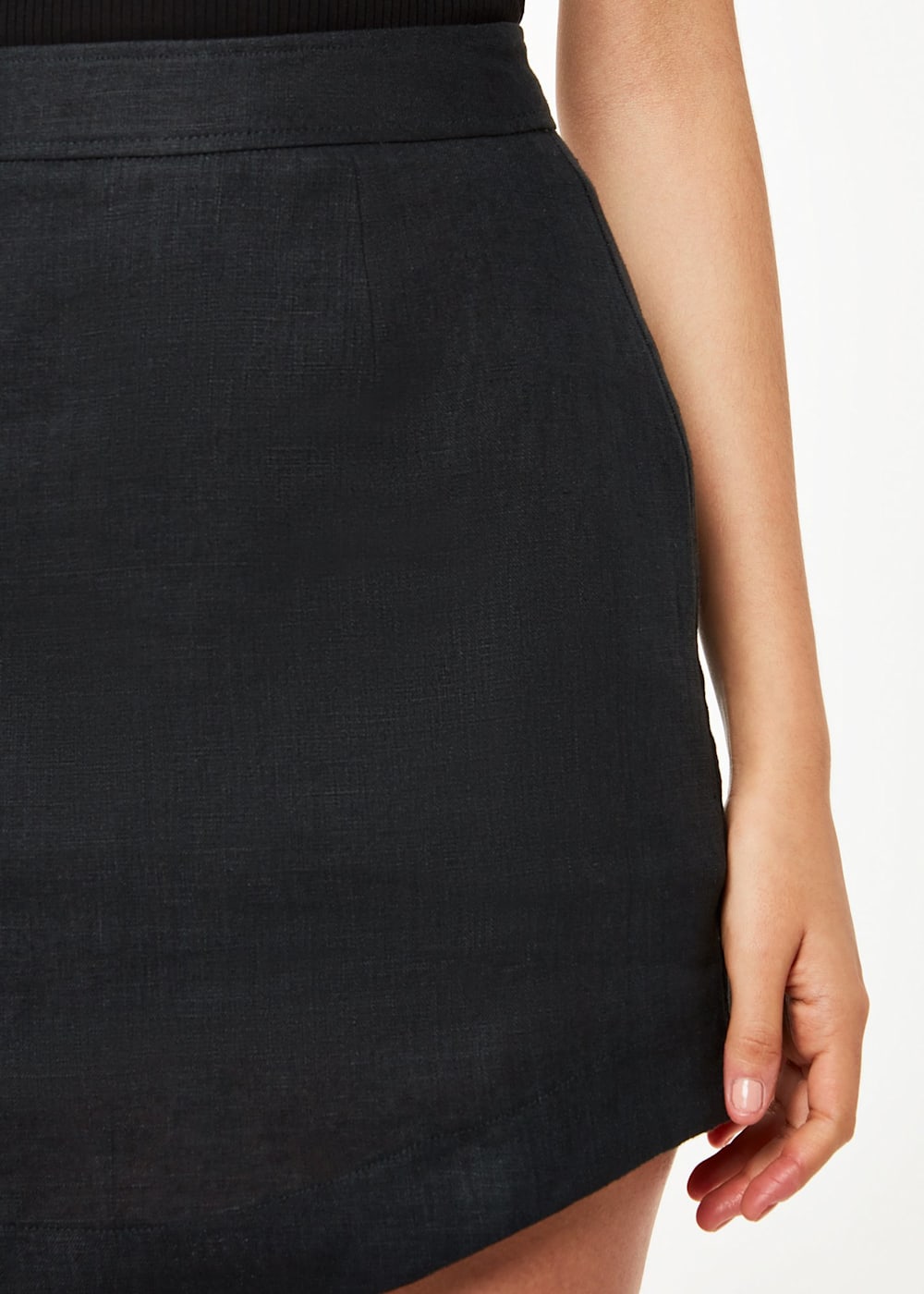 Black Curved Hem Linen Skirt WHISTLES Whistles ROW
