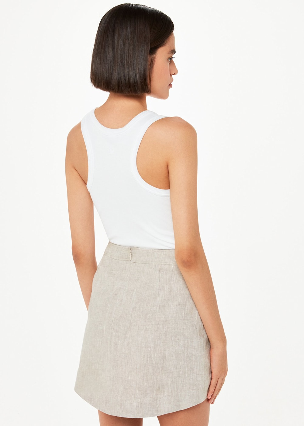Oatmeal Curved Hem Linen Skirt WHISTLES Whistles UK