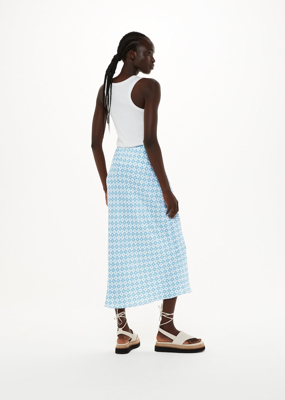 Blue Multi Two Tone Tile Bias Cut Skirt WHISTLES Whistles US