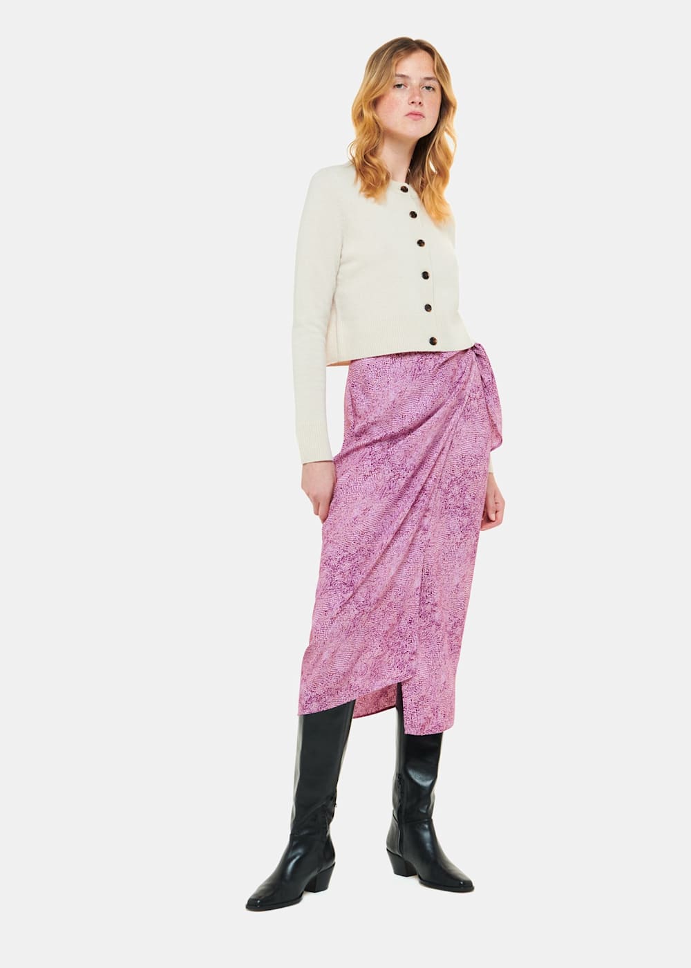 Pink Multi Diagonal Snake Tie Side Skirt WHISTLES Whistles UK