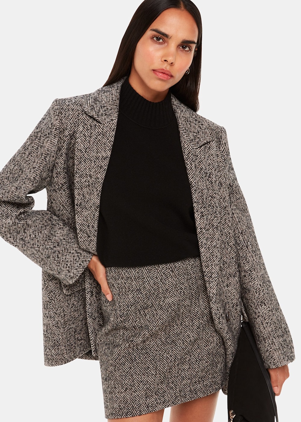 Black and white herringbone skirt top