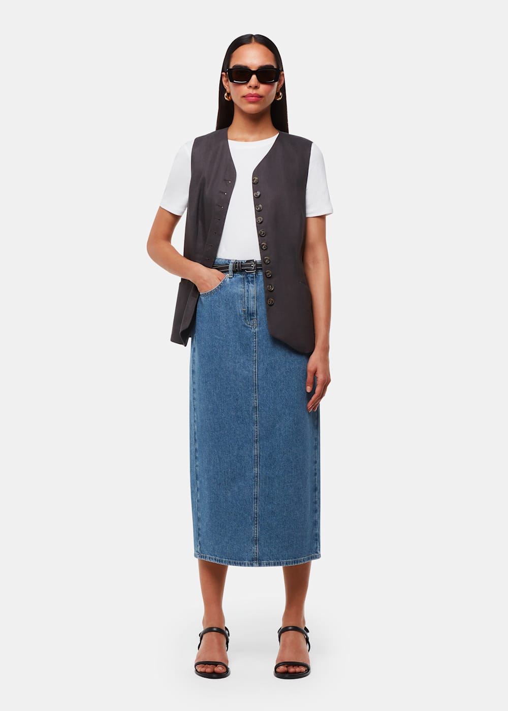 Denim midi skirt 08 cheap
