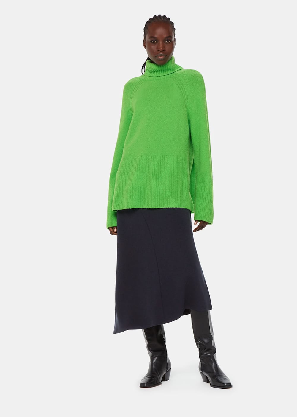 Navy Blue Midi Skirt Curved Hem Whistles US Whistles US