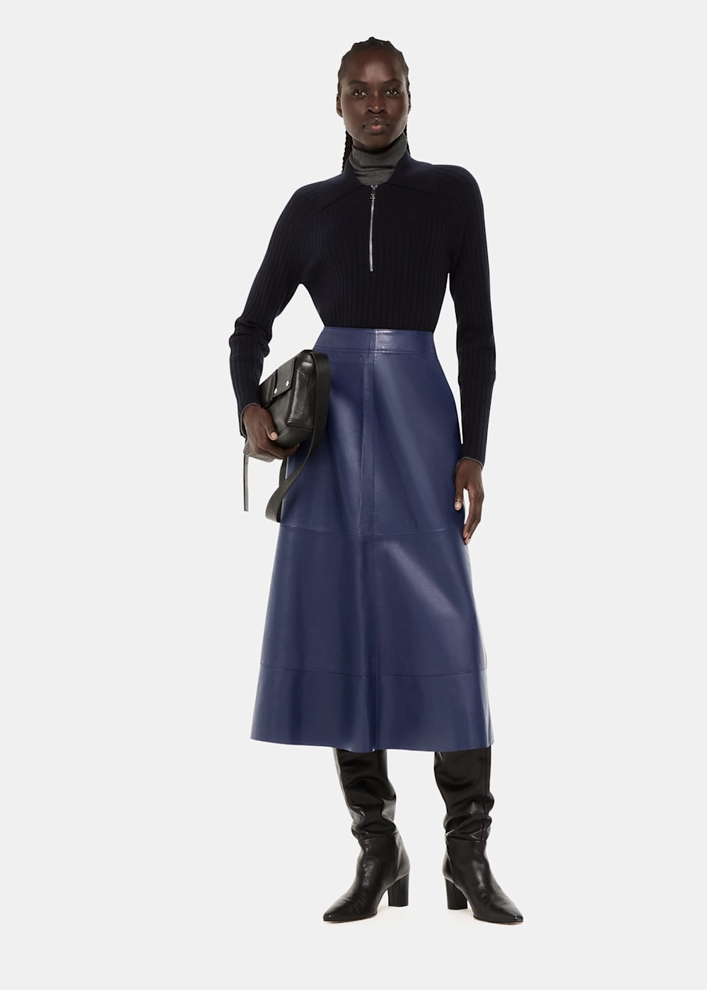 Leather skirt navy new arrivals