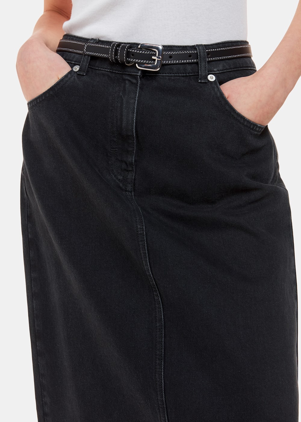 Black Denim Straight Midi Skirt Whistles UK Whistles UK