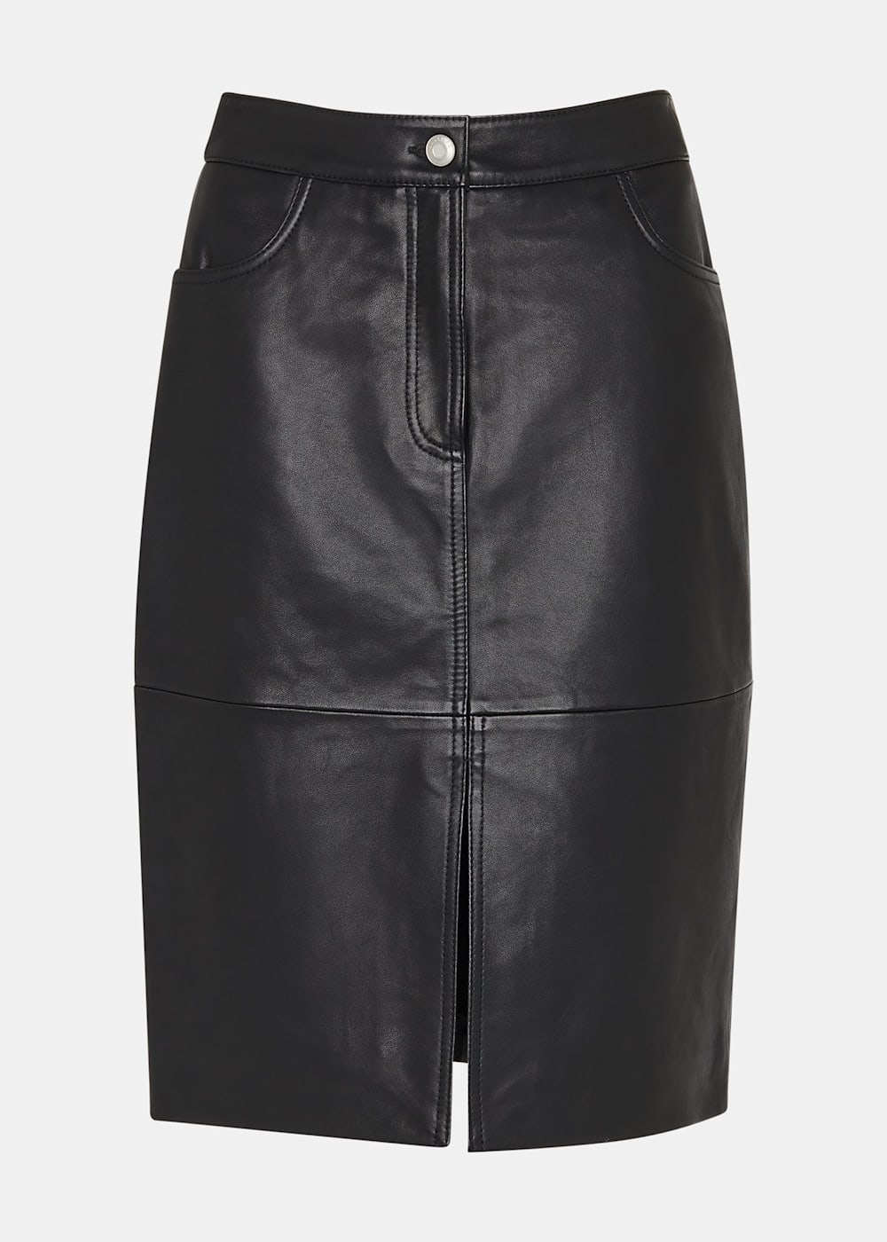 Black leather midi skirt size 16 discount