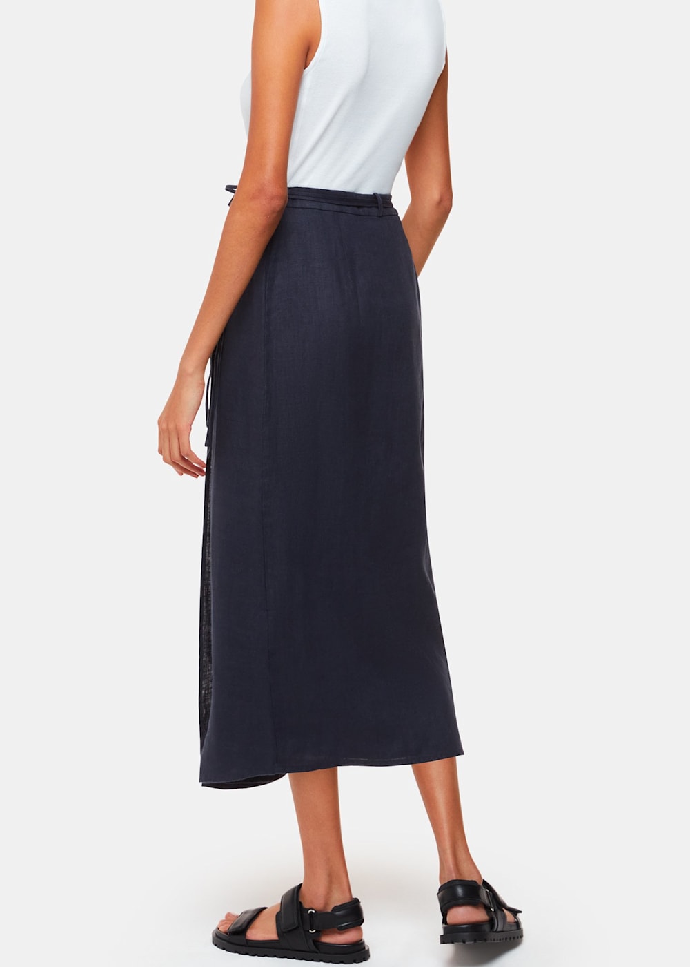 Navy Linen Wrap Midi Skirt WHISTLES Whistles US