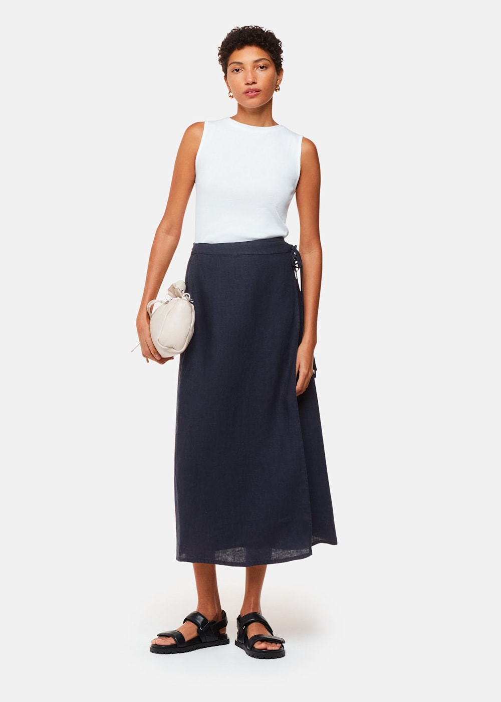 Navy wrap midi skirt store