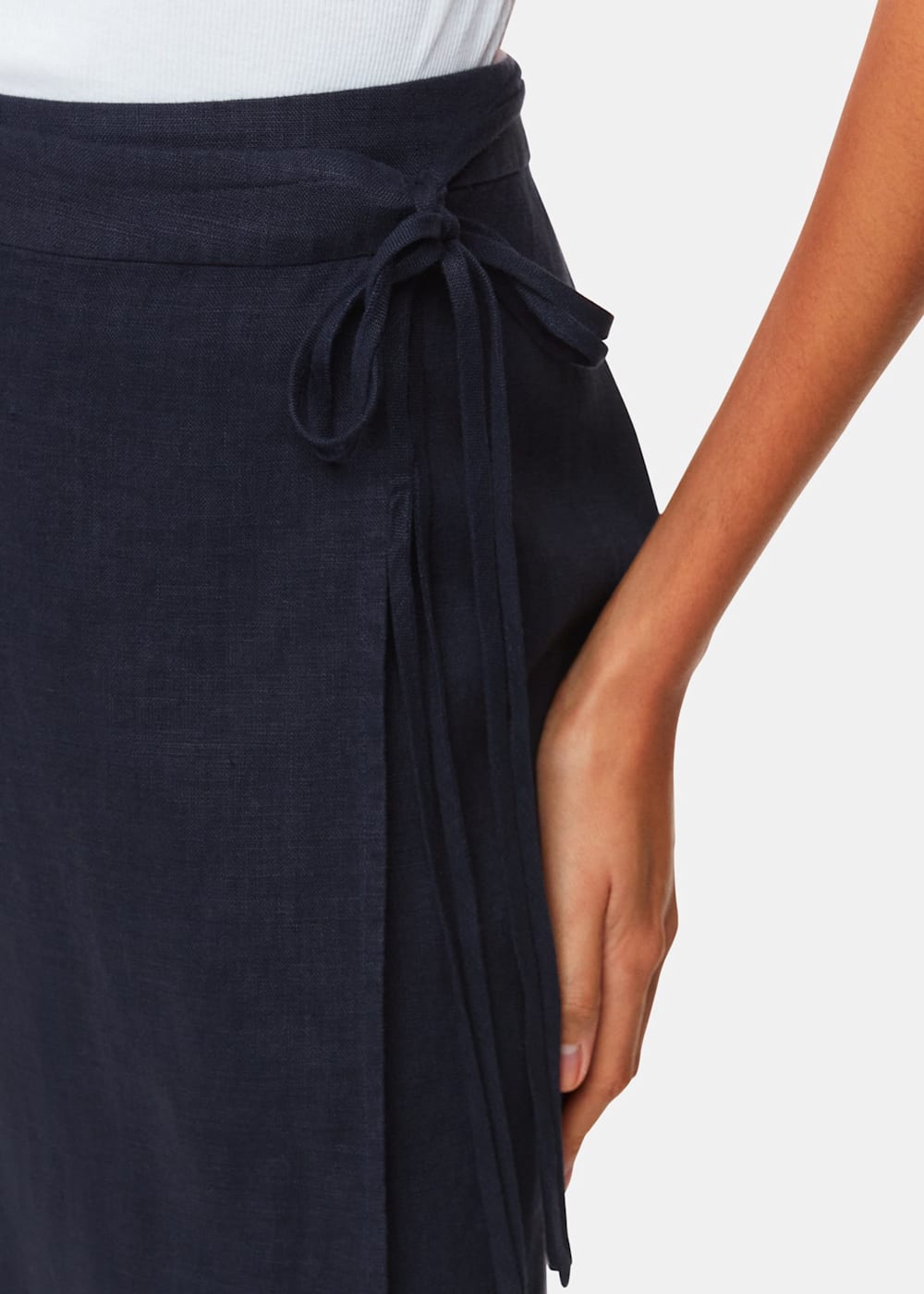 Navy Linen Wrap Midi Skirt WHISTLES Whistles US