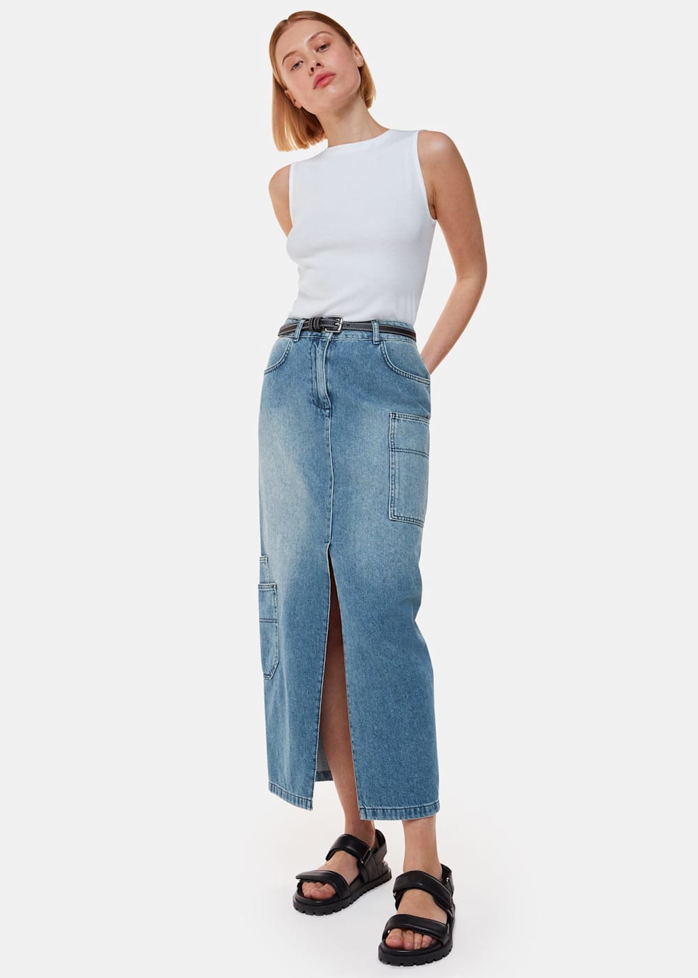 Blue Denim Utility Midi Skirt Whistles UK Whistles UK