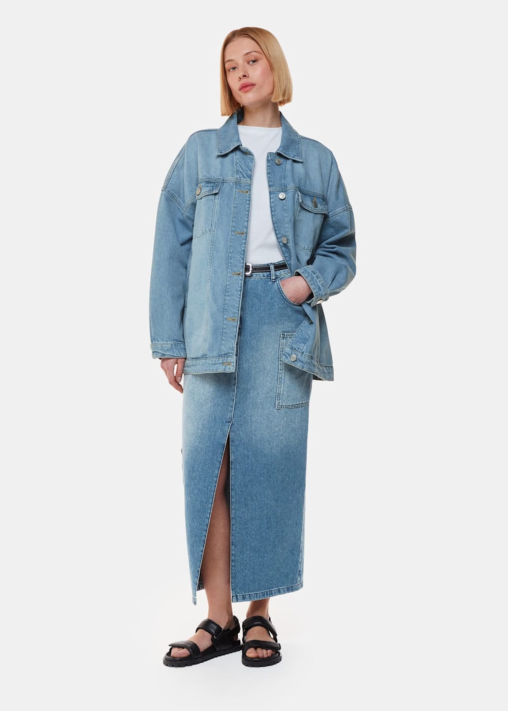Utility denim midi skirt hot sale