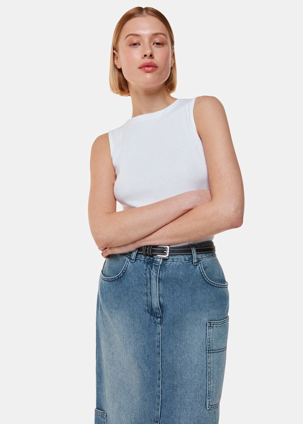 Utility denim midi skirt 2025