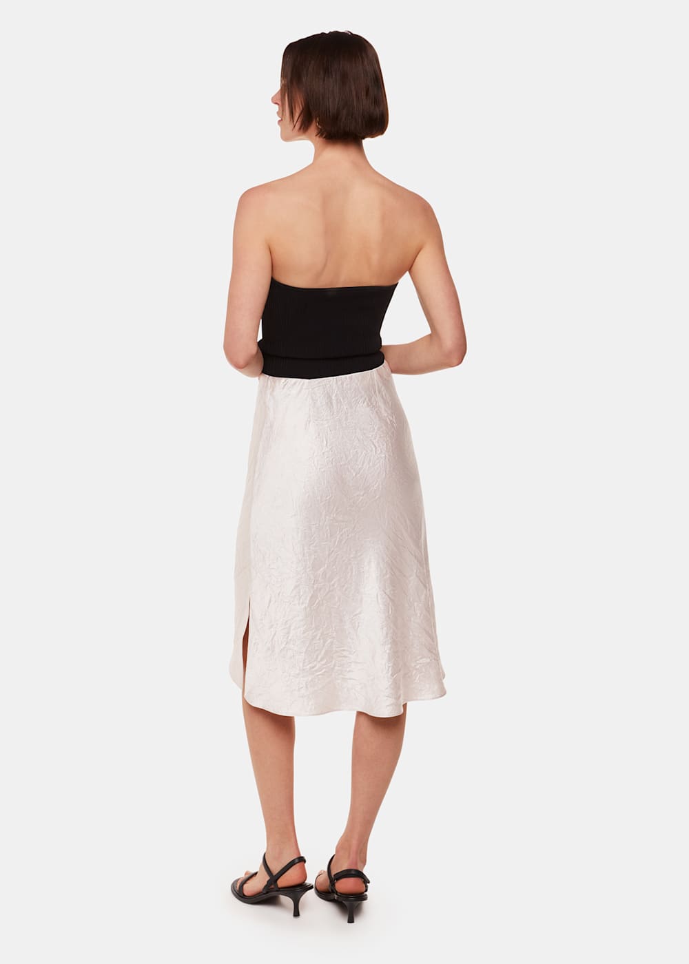 Neutral Satin Knee Length Skirt WHISTLES Whistles UK