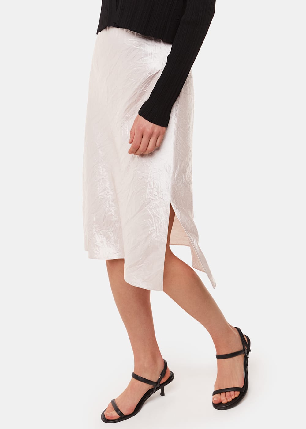 Satin white knee length skirt online