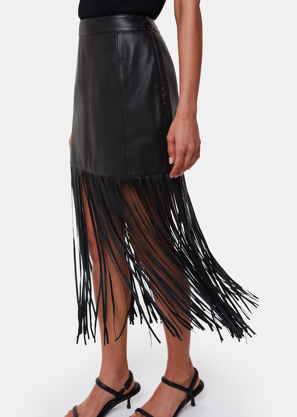 Long leather fringe skirt sales