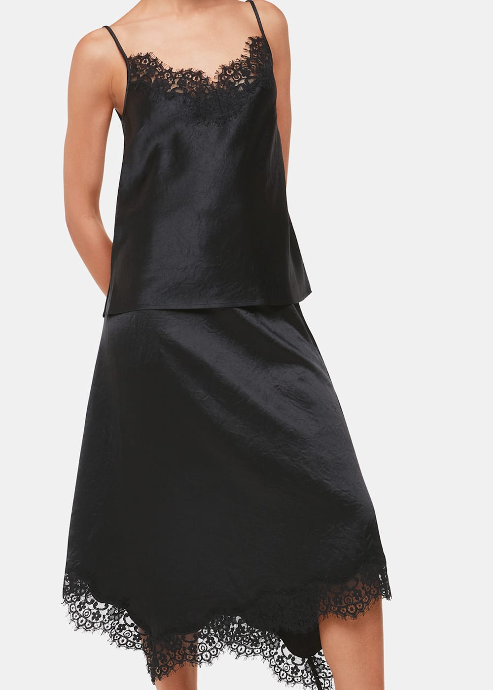 Black Lace Trim Midi Skirt WHISTLES Whistles UK