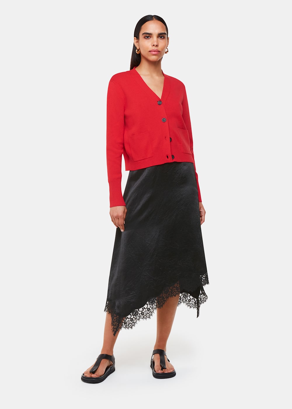 Black Lace Trim Midi Skirt WHISTLES Whistles UK