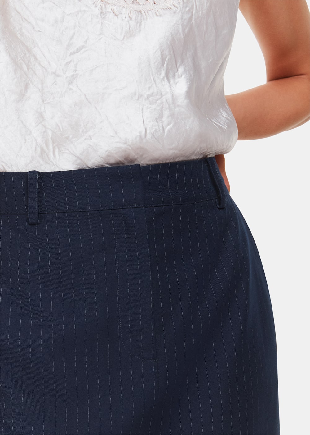 Navy Multi Pinstripe Tailored Midi Skirt WHISTLES Whistles UK