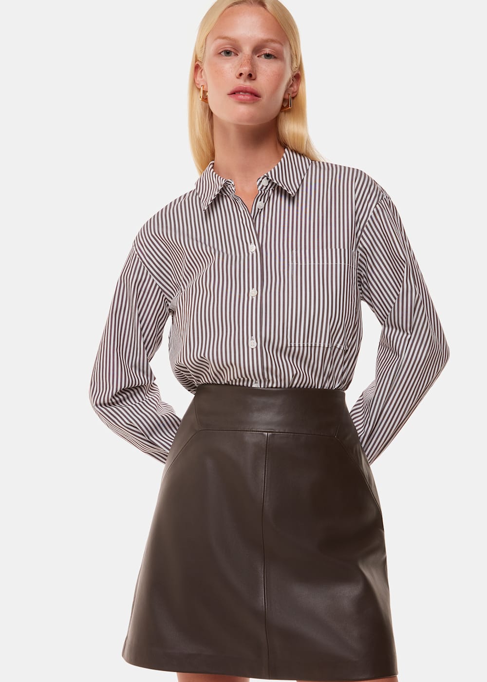 Black leather skirt brown jacket shop