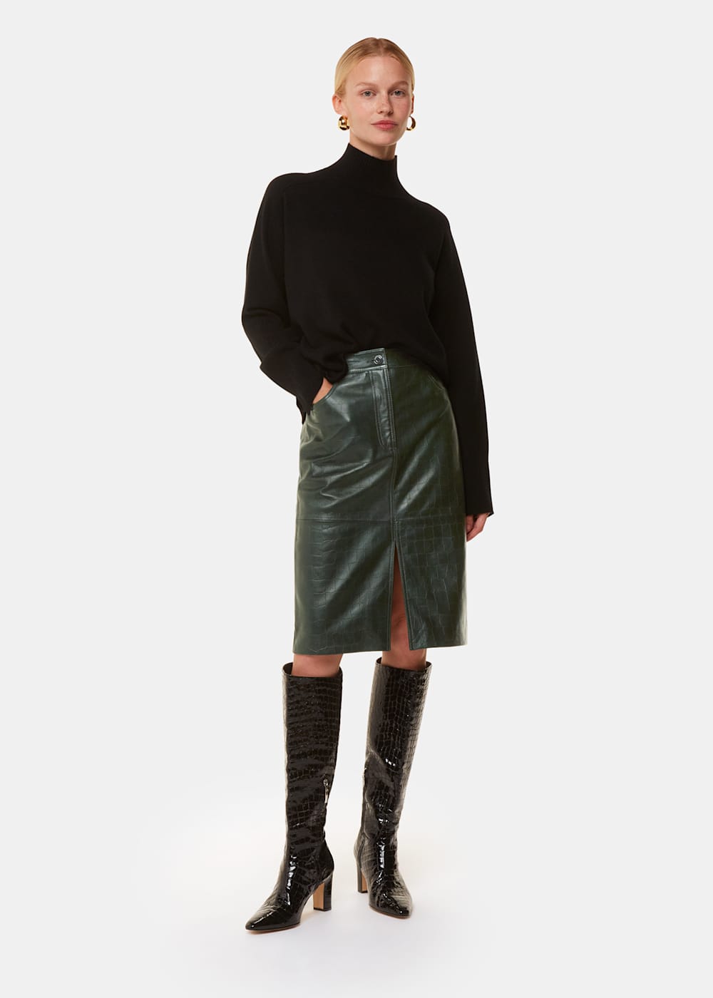 Buy green leather skirt sales