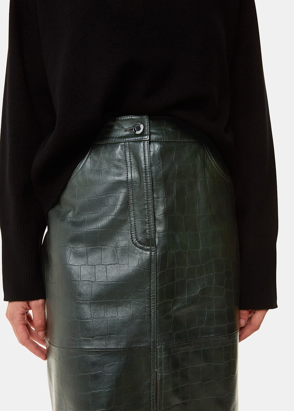 Olive green leather pencil skirt online
