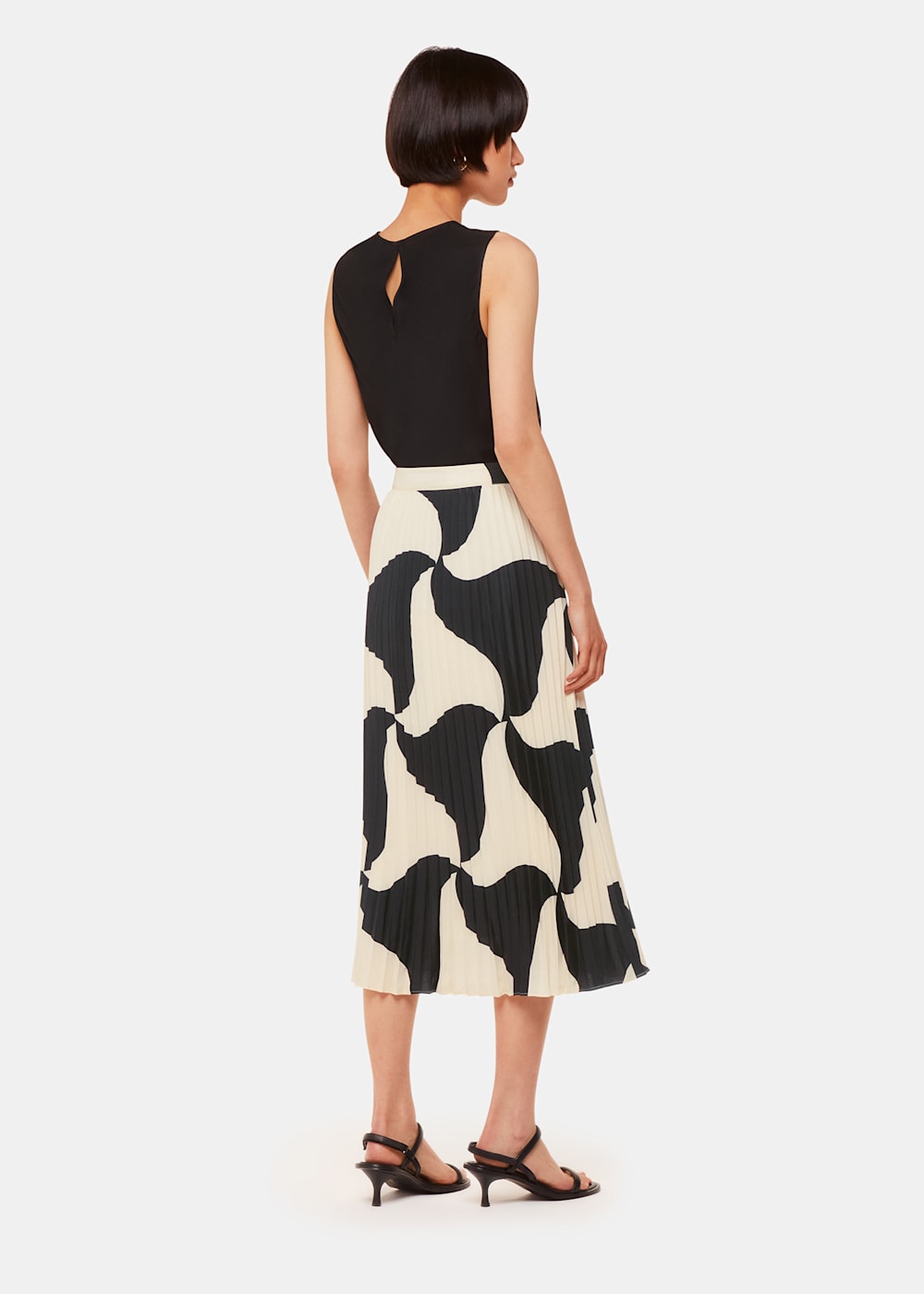 Black Multi Triangle Swirl Pleated Skirt WHISTLES Whistles ROW