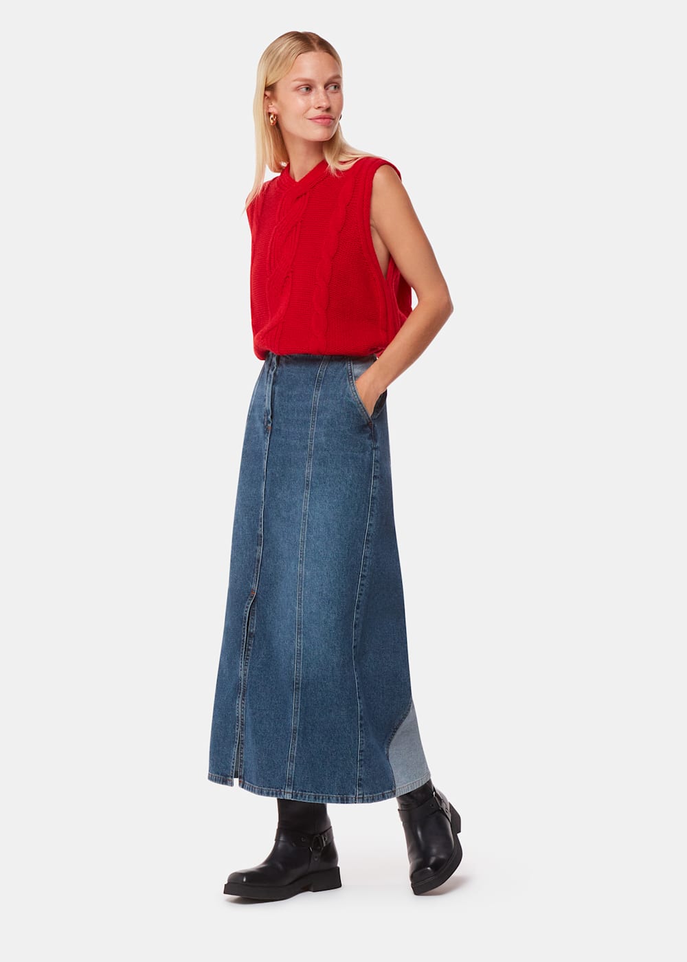 Midi jean skirt quilt cheap