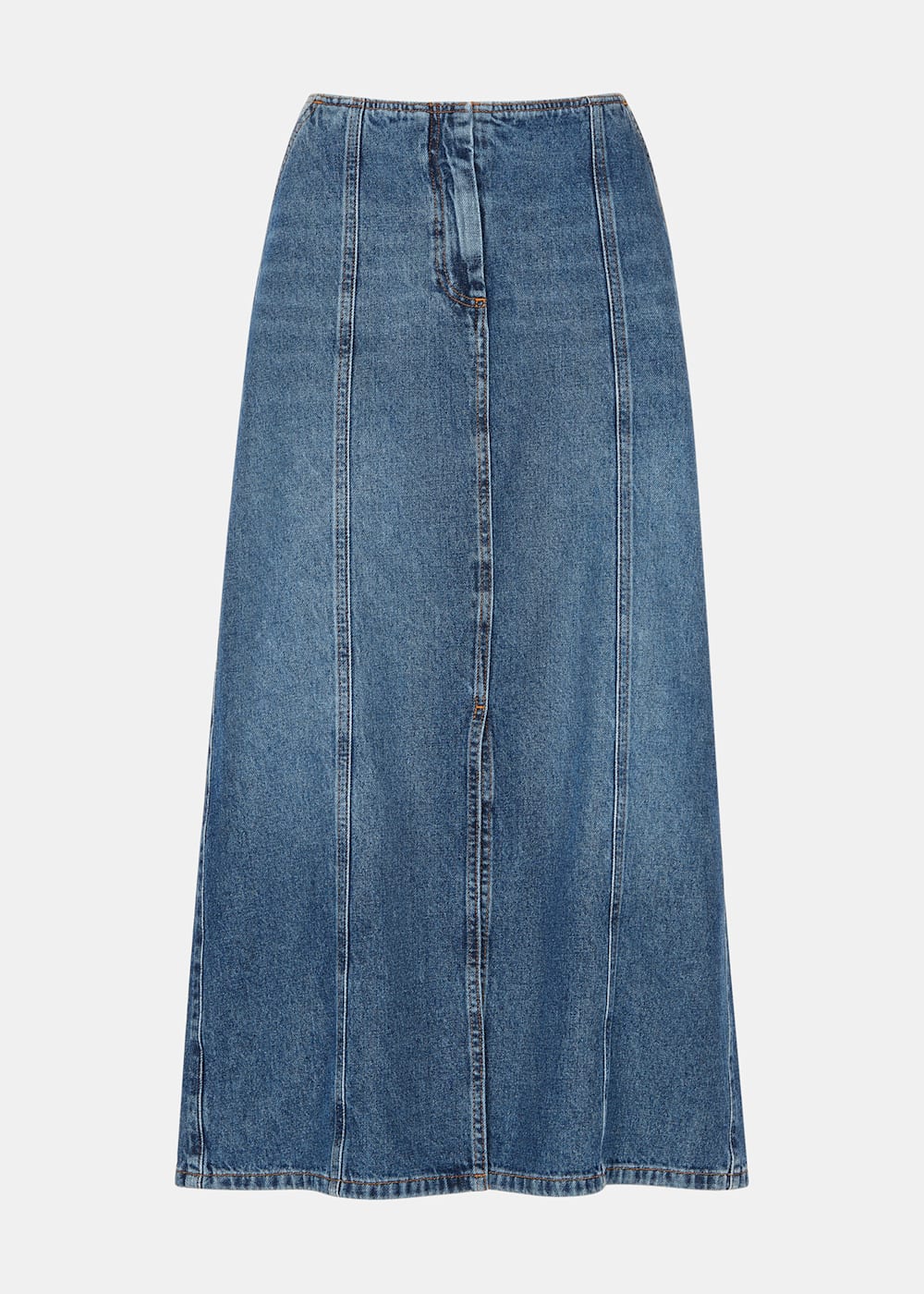 Elastic waist denim midi skirt sales