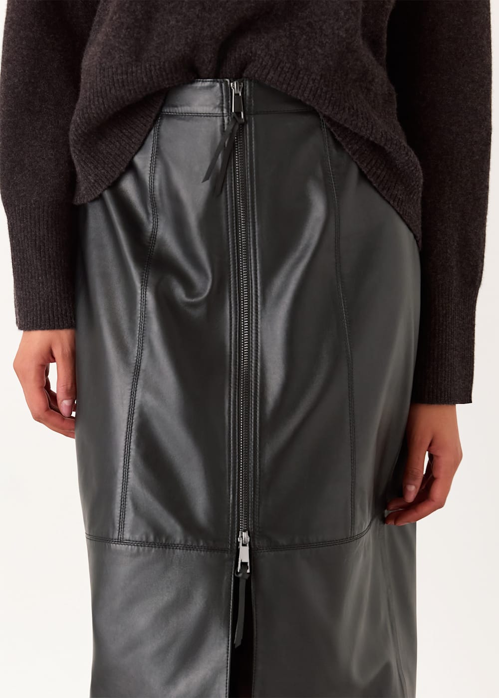 Black Zip Front Leather Pencil Skirt WHISTLES Whistles UK