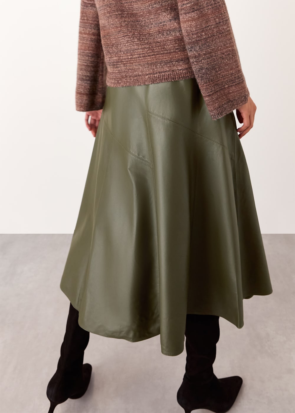 Khaki Zig Zag Panel Leather Skirt WHISTLES Whistles ROW