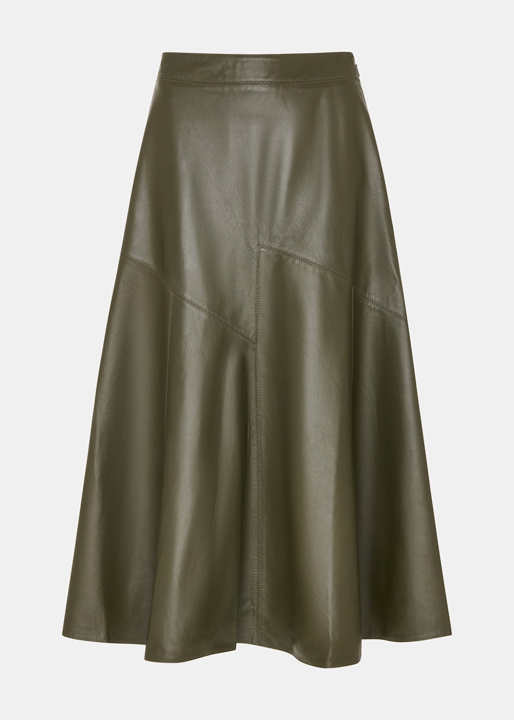 Khaki Zig Zag Panel Leather Skirt | WHISTLES | Whistles US |
