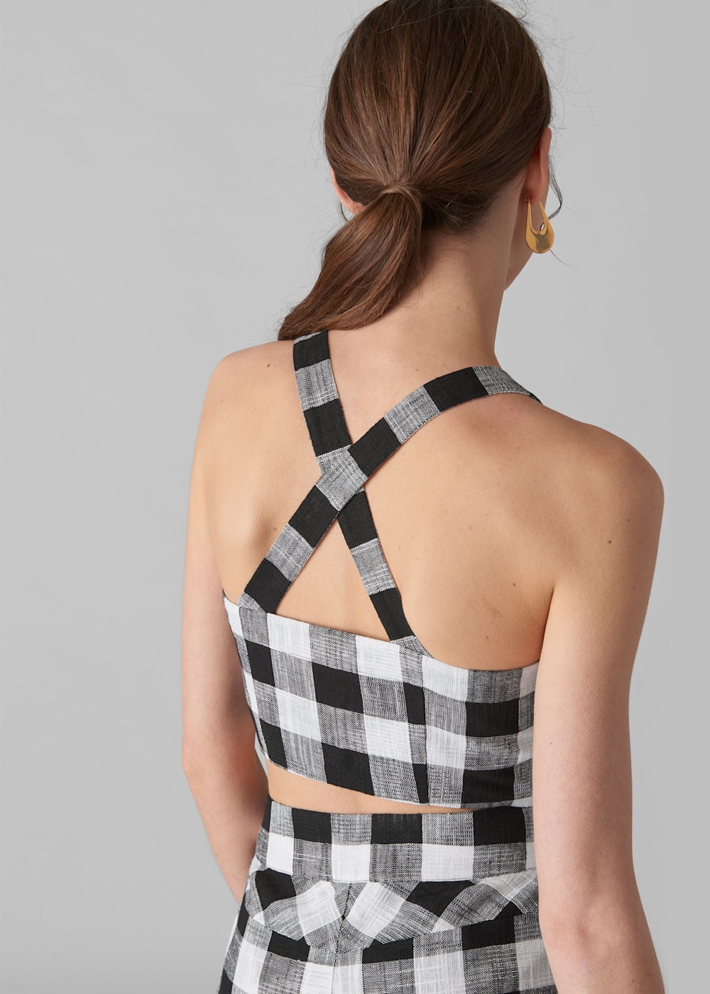 Gingham Button Up Bralette Black and White WHISTLES Whistles US