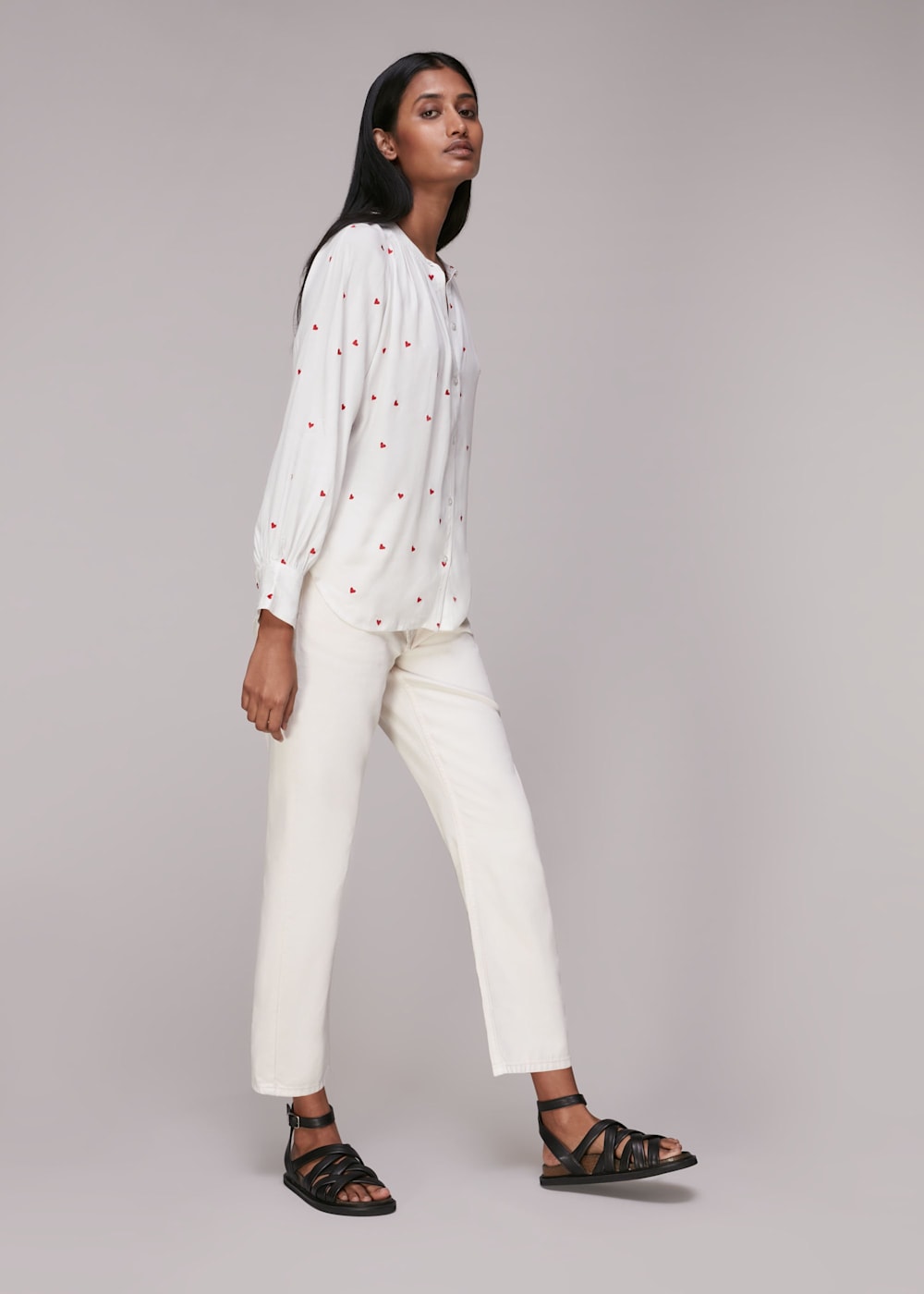 White Multi Heart Embroidered Blouse WHISTLES Whistles UK