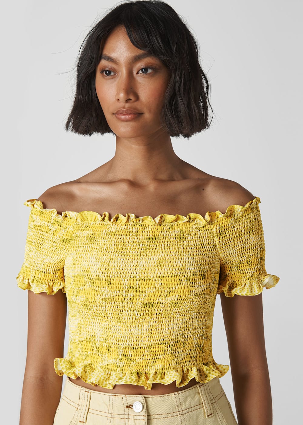 Smocked bardot top sales